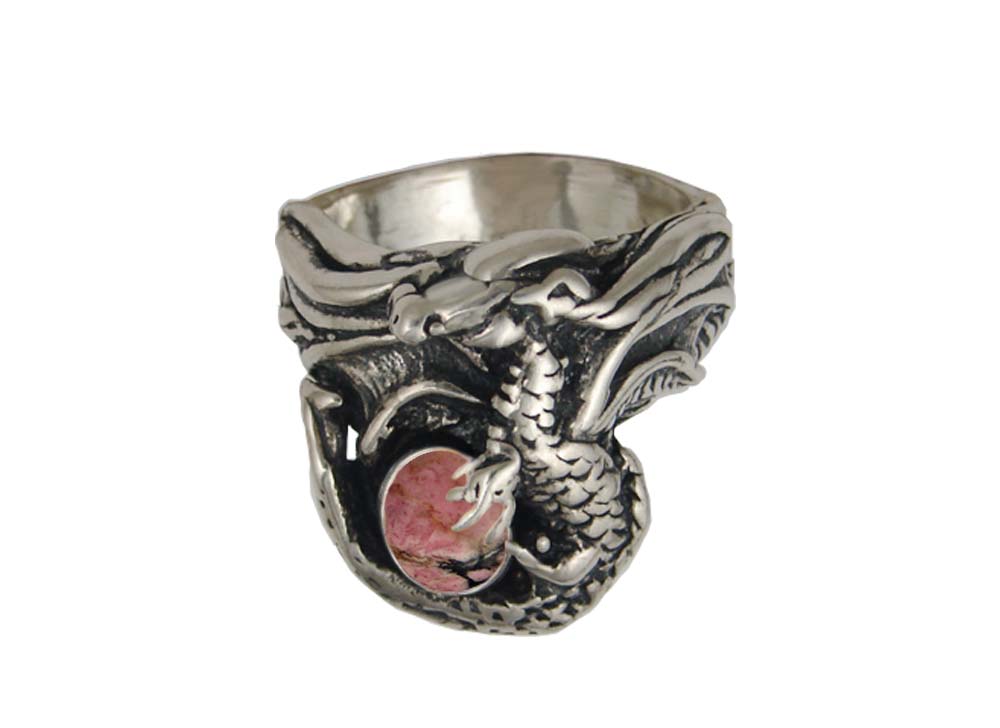 Sterling Silver Rhodochrosite Dragon Ring Size 8